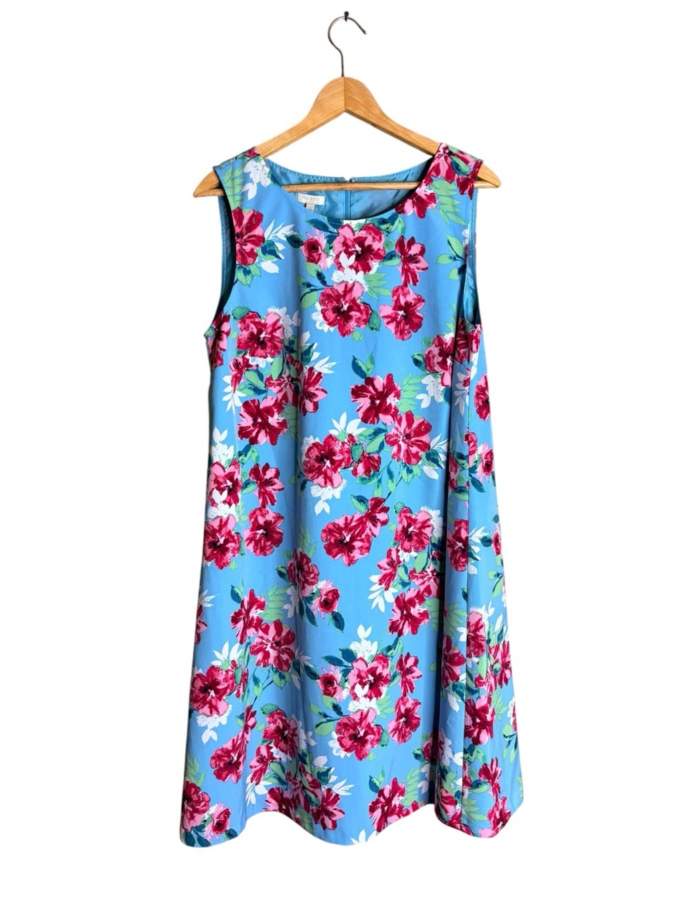 Talbots Size 14 Blue Floral Sleeveless Shift Dress Fully Lined